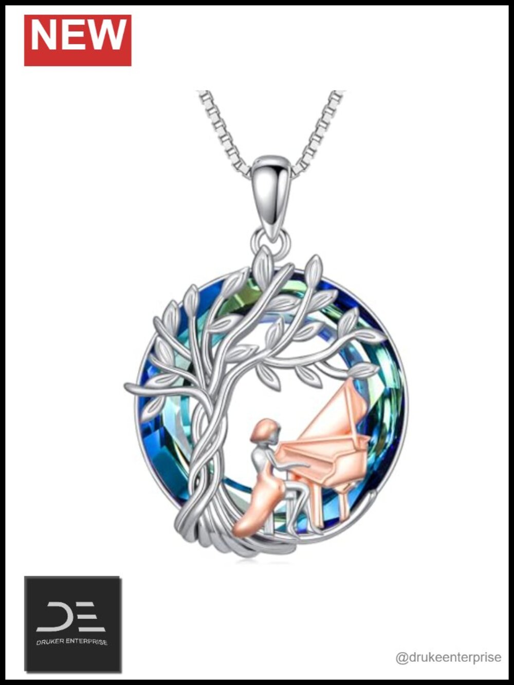 925 Sterling Silver Tree of Life Pendant Necklace Blue Crystal Celtic Knot